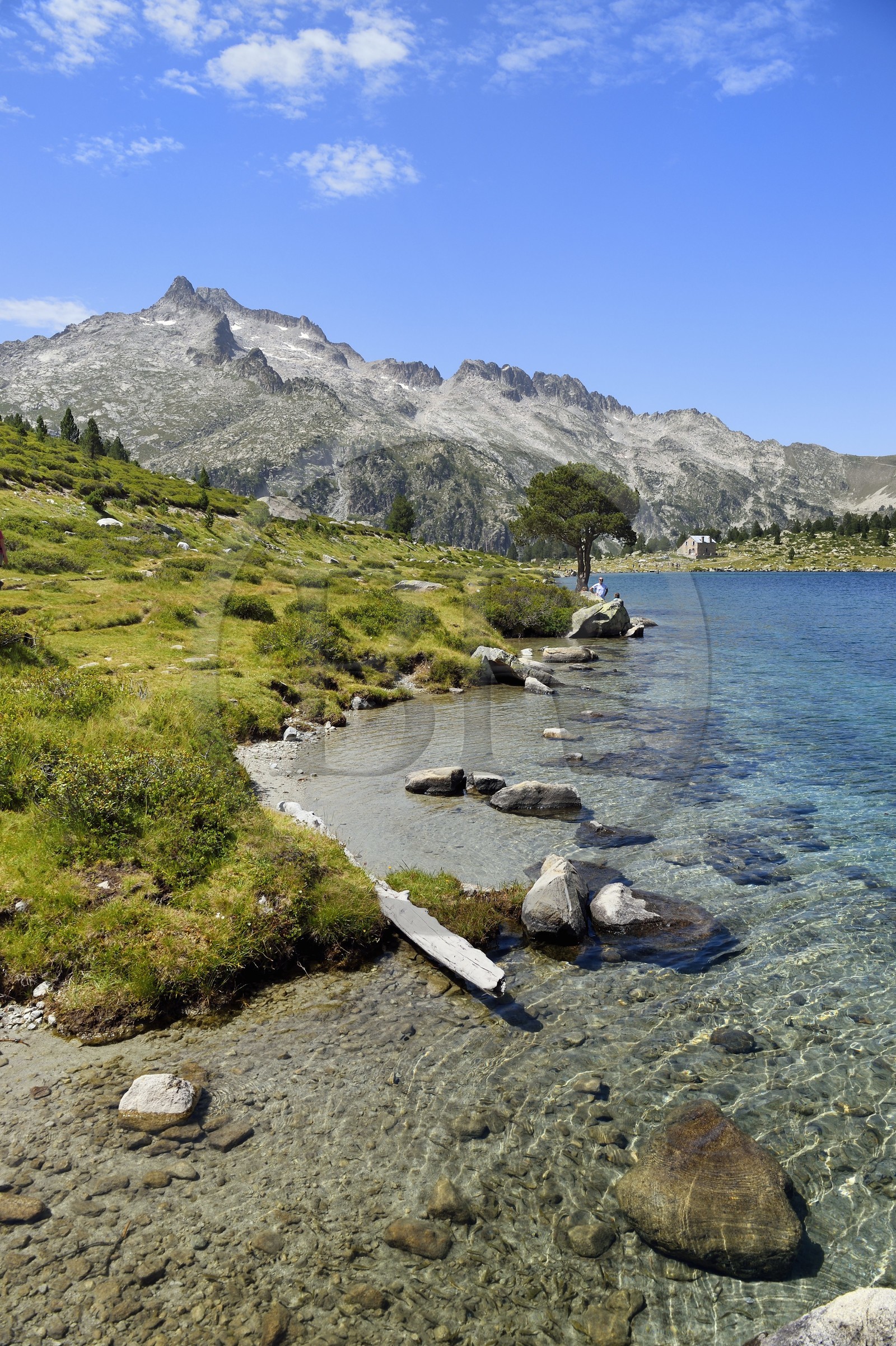 France, Hautes-Pyrénées (65), Saint-Lary-Soulan et Vielle-Aure, Réserve naturelle nationale du Néouvielle, randonnée des lacs du Neouvielle, lac d'Aumar et le pic de Néouvielle en arrière plan