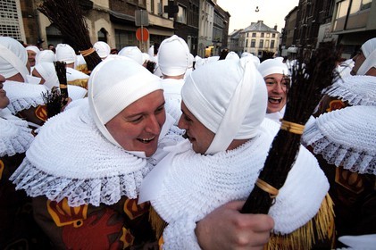 Belgium, Wallonia, Carnival of Binche, Gilles of Binche wearing his special mask