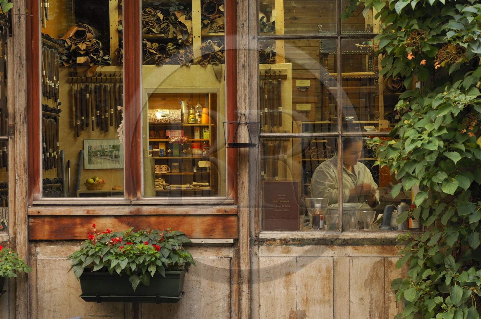 France, Paris, passage l'Homme (26 rue de Charonne), leather art work by Maris-Jeanne Greenaway