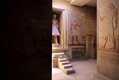 Egypt, Lower Egypt, Saqqara Necropolis, listed as World Heritage by UNESCO, Mererouka's Mastaba, vizier and son-in-law of King Teti I of the 6th Dynasty in the Old Kingdom of Egypt, the pillars room, statue of the standing dead