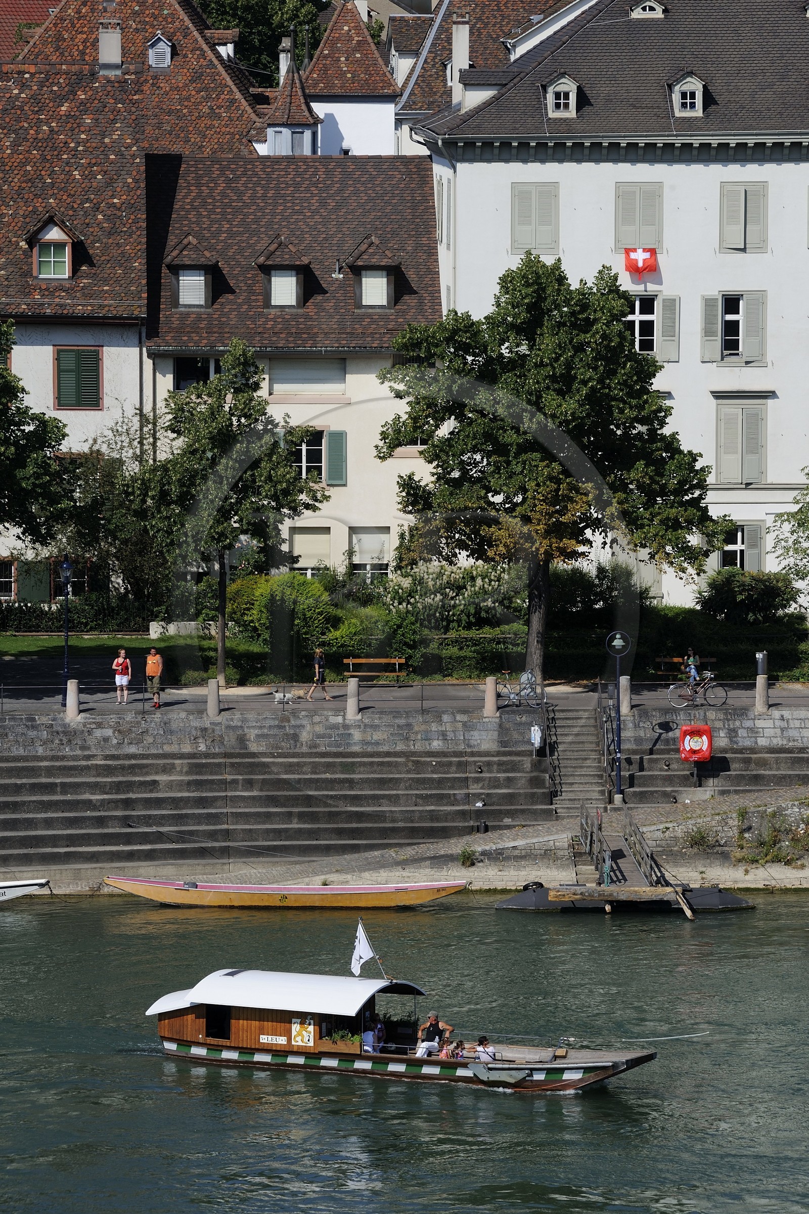 Switzerland, Canton Basel-Stadt, Basel, one of the little ferry boat used to cross the river Rhine