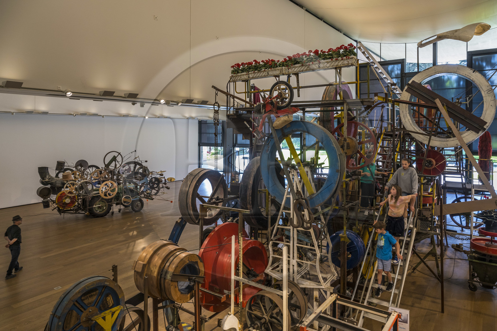 Switzerland, Basel, Tinguely Museum, Big Meta-Maxi-Maxi-Utopia (1987) by Jean Tinguely and Méta-Harmonie entitled Klamauk (1979) in the background