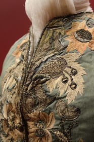 France, Rhone, Lyon, historical site listed as World Heritage by UNESCO, Textiles and Decorative Arts museum, silk jacket with floral decoration