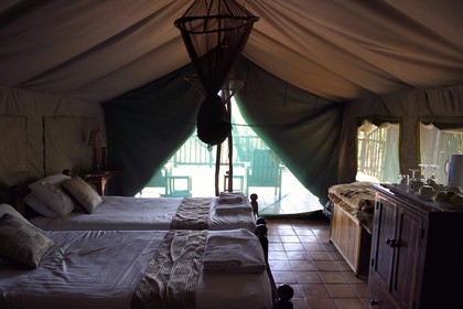 Zimbabwe, province des Midlands, Gweru, Antelope Park, tente du campement