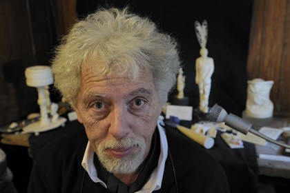 France, Seine-Maritime, Dieppe, ivory sculptor Philippe Ragault in his workshop