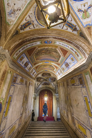 Italy, Liguria, Genoa, Rolli Palace listed as World Heritage by UNESCO, the palazzo Interiano Pallavicino built in 1567, the staircase leading to the first floor decorated with frescoes