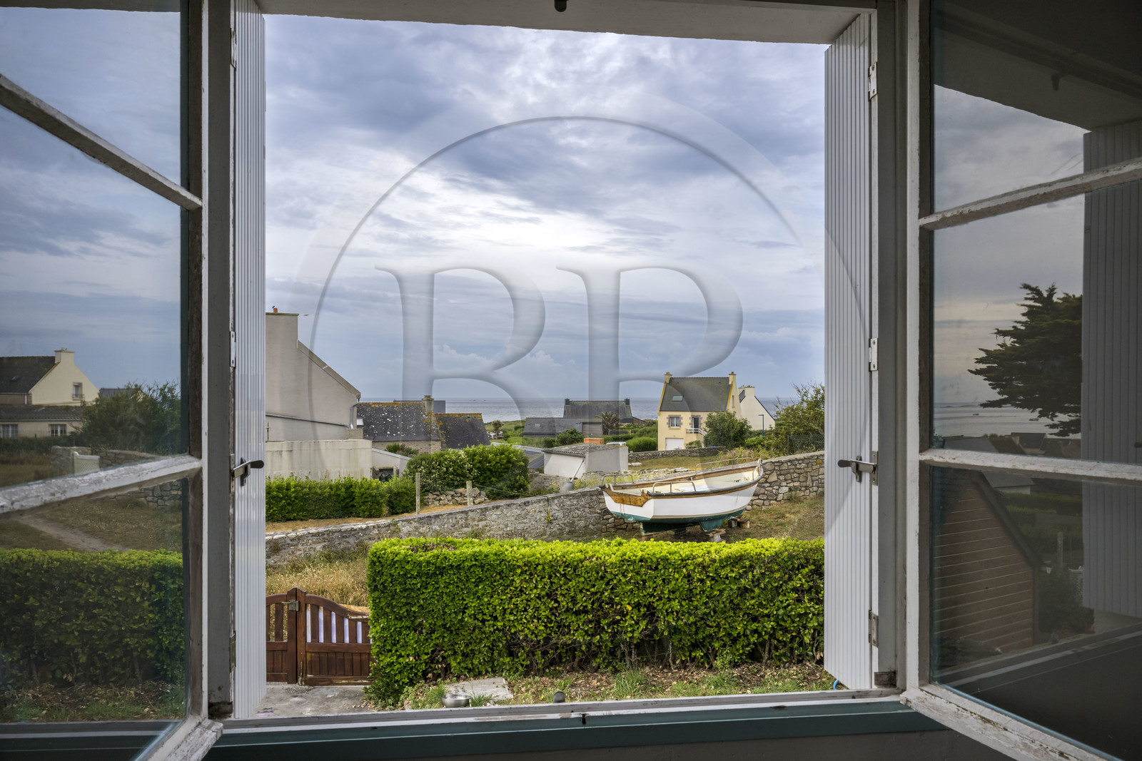 France, Finistère (29), Mer d'Iroise, Ile de Molène, la plupart des maisons du Bourg ont un jardin
