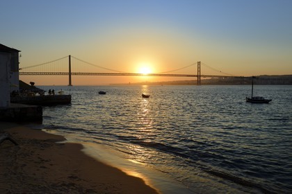 Portugal, Lisbon region, municipality of Almada located on Southern bank of Tagus river at Ponto Final, 25 de Abril bridge