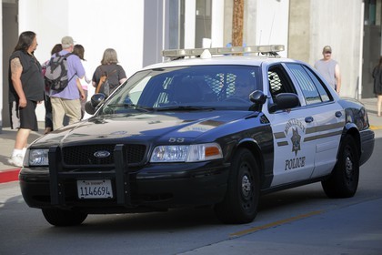 Etats-Unis, Californie, Monterey, voiture de police dans Cannery Row