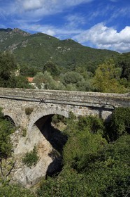 France, Corse-du-Sud (2A), Vallée du Prunelli, ponte di a petra sur le fleuve Prunelli à Palmente