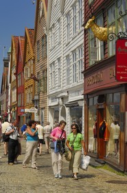 Norway, Hordaland County, Bergen, wooden houses in Bryggen District, listed as World Heritage by UNESCO, former trading post of the Hanseatic League
