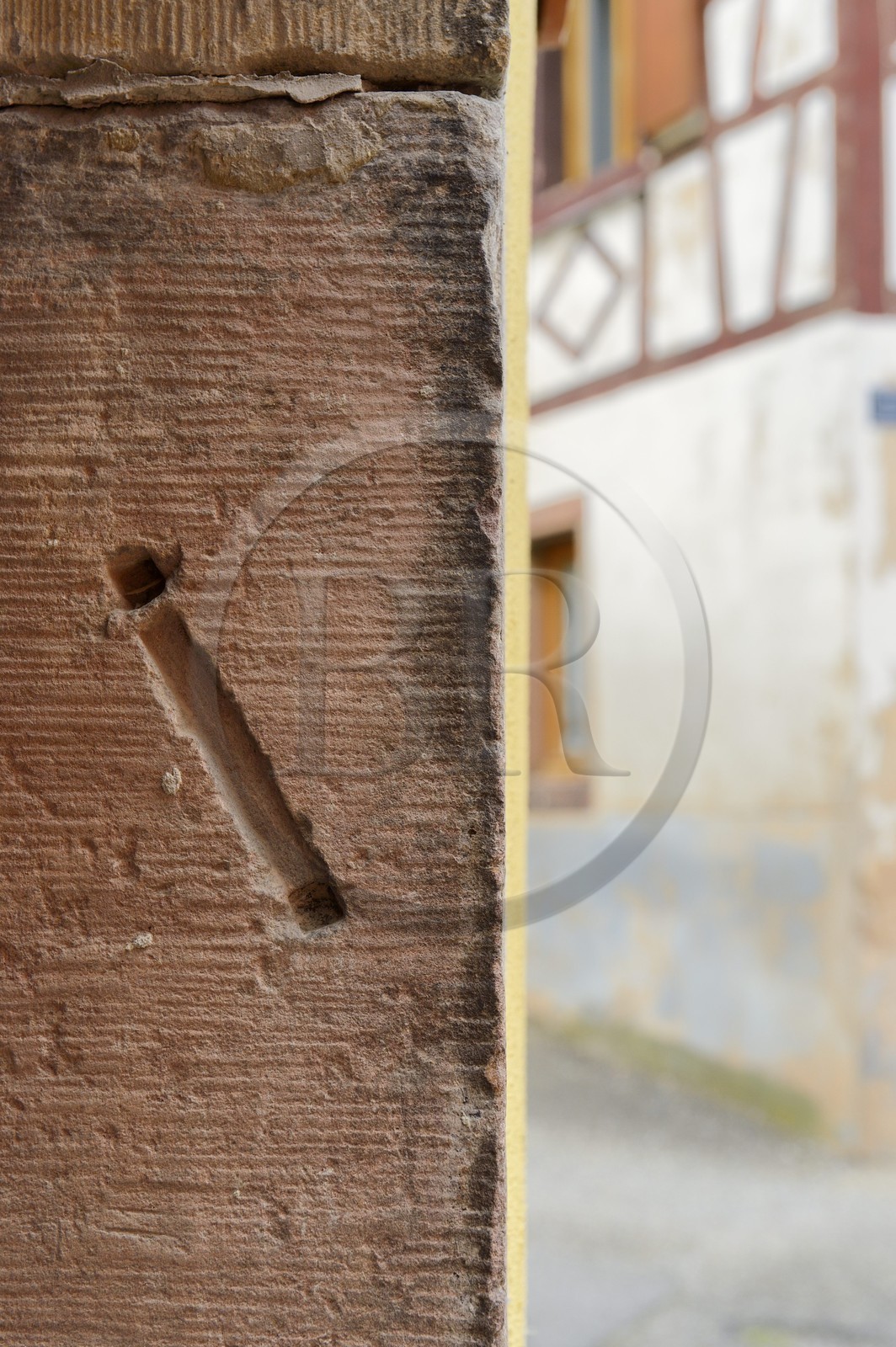 France, Bas Rhin, Westhoffen, former Jewish quarter, trace of a mezuzah on the lintel of a house