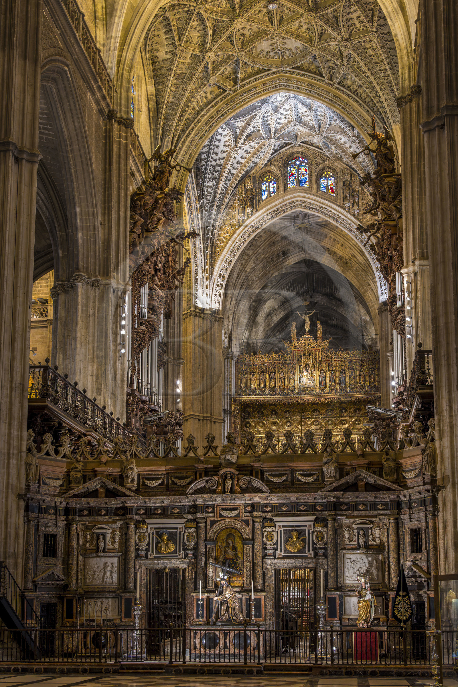Espagne, Andalousie, Séville, la cathédrale, classé Patrimoine Mondial de l'UNESCO, le chœur arrière (trascoro) baroque réalisé au début du XVIIème siècle
