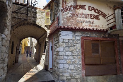 France, Alpes-Maritimes, Peille, former butcher in an alley
