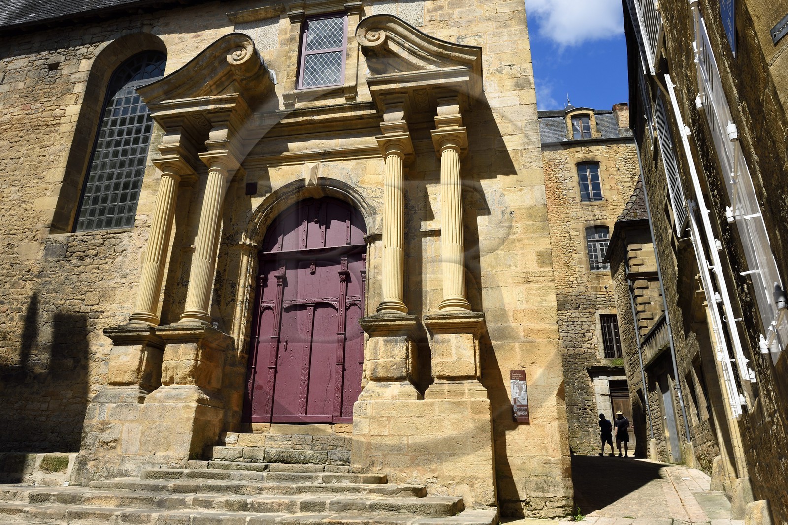 France, Dordogne, Perigord Noir, Dordogne valley, Sarlat la Caneda, front door of ancient Chapelle des Penitents Blancs also called Chapelle des Recollets