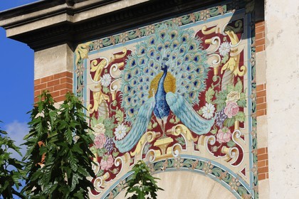 France, Hérault (34), Béziers, maison au paon Art Nouveau rue Pierre Duchartre