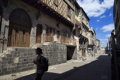 France, Puy de Dome, Clermont Ferrand, Montferrand district, rue de la Rodade, half-timbered houses on a stone ground floor