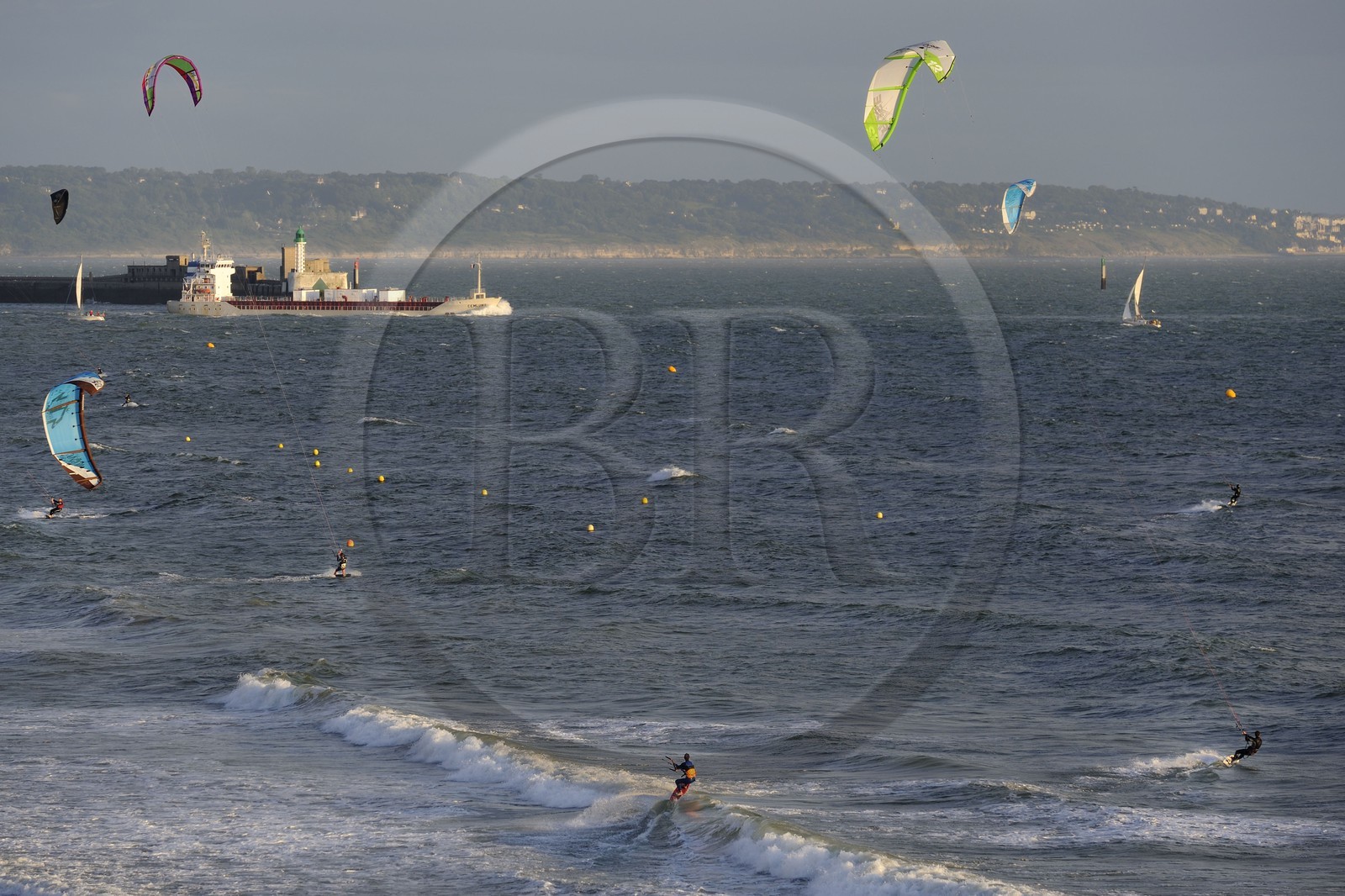 France, Seine Maritime, Le Havre, kitesurfing on the main beach at the harbor entrance