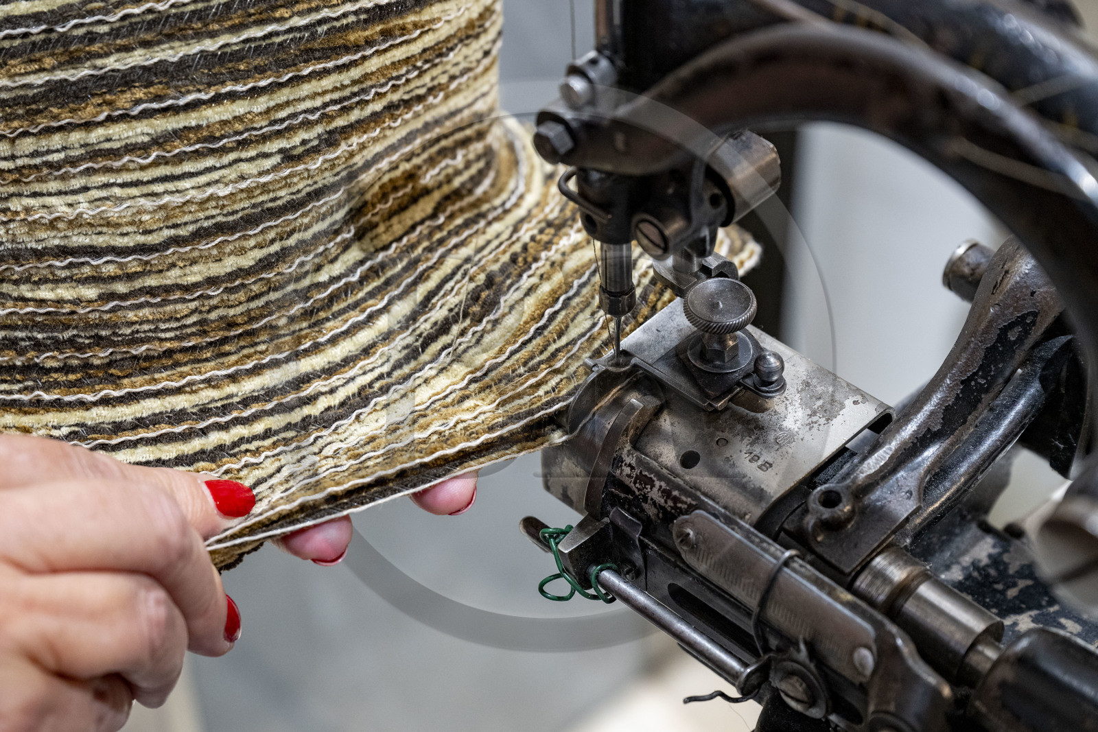 France, Cote d'Or, Dijon, making a woman's hat in the workshop-boutique on rue d'Assas Bibi & Bob of milliner Sara Tintinger, Meilleur Ouvrier de France, the hat is worked on velvet ribbon