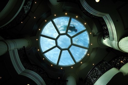Caribbean sea, Cruise on the ship Royal Clipper, one of the swimming pool on the top of the main hall