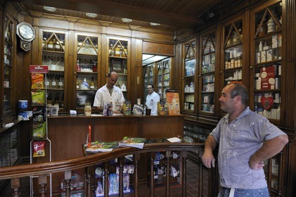 Portugal, Minho region, Guimaraes, town listed as World Heritage by UNESCO, historical Pharmacy Pereira on the square Largo do Toural