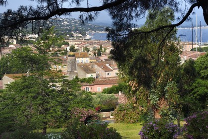 France, Var, Saint-Tropez, bell tower of the Chapel of Mercy which emerges from the old town
