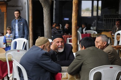 Turkey, Central Anatolia, Nevsehir Province, Cappadocia listed as World Heritage by UNESCO, Ibrahimpacha (Ibrahimpasa) troglodytic village, the main Café