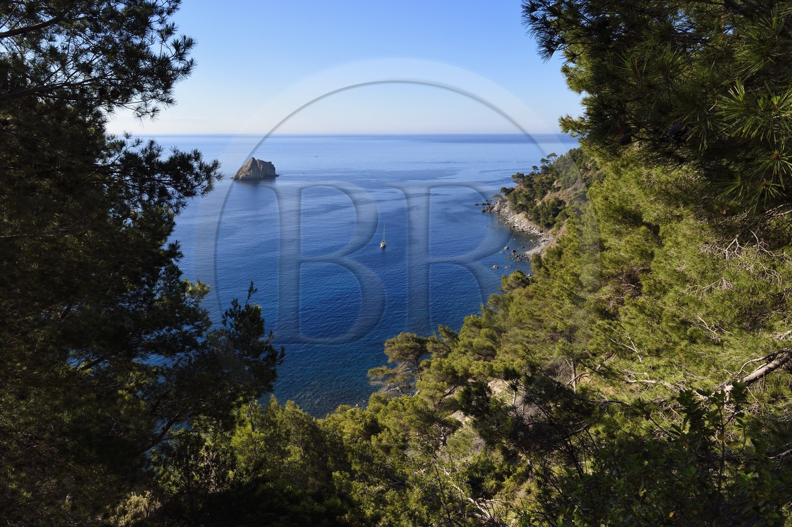 France, Var, La Seyne sur Mer, hike in the Cap Sicie massif along the Chemin du Joncquet below the Corniche Merveilleuse, the Two Brothers Rock