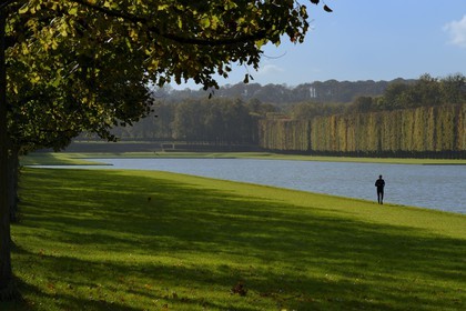 France, Yvelines (78), parc du château de Versailles, classé Patrimoine Mondial de l'UNESCO, coureur à pied autour du Grand Canal