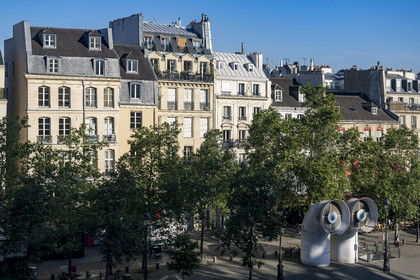France, Paris (75), quartier des Halles, le Centre Pompidou ou Beaubourg, des architectes Renzo Piano, Richard Rogers et Gianfranco Franchini, parvis de Beaubourg, bouches d'aération du Centre Pompidou (Centre national d'art et de culture Georges-Pompidou)