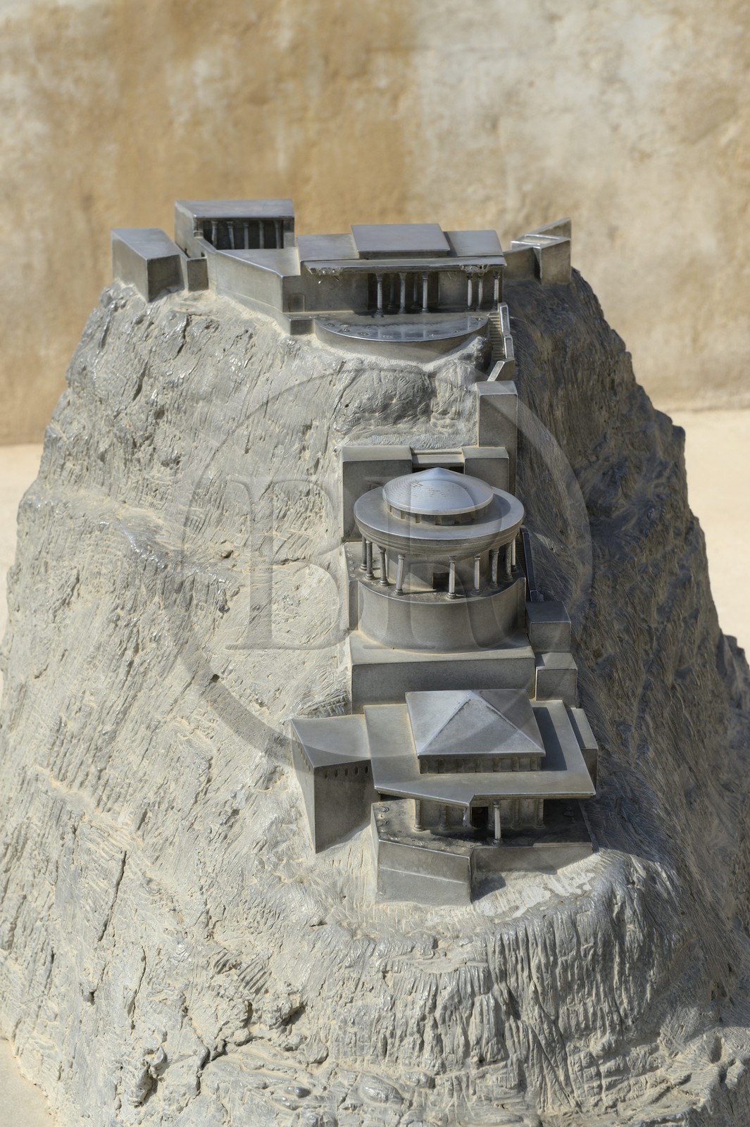 Israel, Negev Desert, Masada fortress, listed as World Heritage by UNESCO, northern Herod palace model, the private residence extended down to three levels