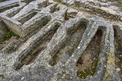 France, Gard, Beaucaire, troglodyte abbey of Saint-Roman, necropolis on the summit housing hundreds of tombs dug into the rock