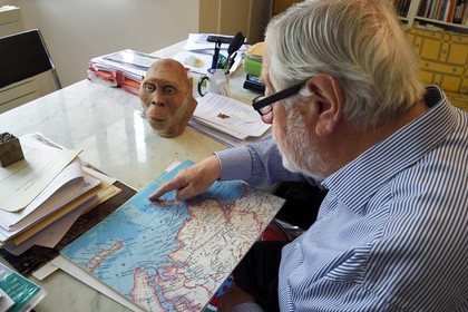France, Paris, the french paleontologist and paleoanthropologist Yves Coppens, professor at the College de France, in the office of his home in Paris