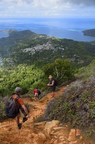 France, Ile de Mayotte, Grande-Terre, Réserve Forestière des Cretes du Sud, randonneurs redescendant du sommet du Mont Choungui (594 mètres)