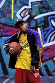 United States, New York City, Manhattan, Upper West Side, Field of basketball for underprivileged young people