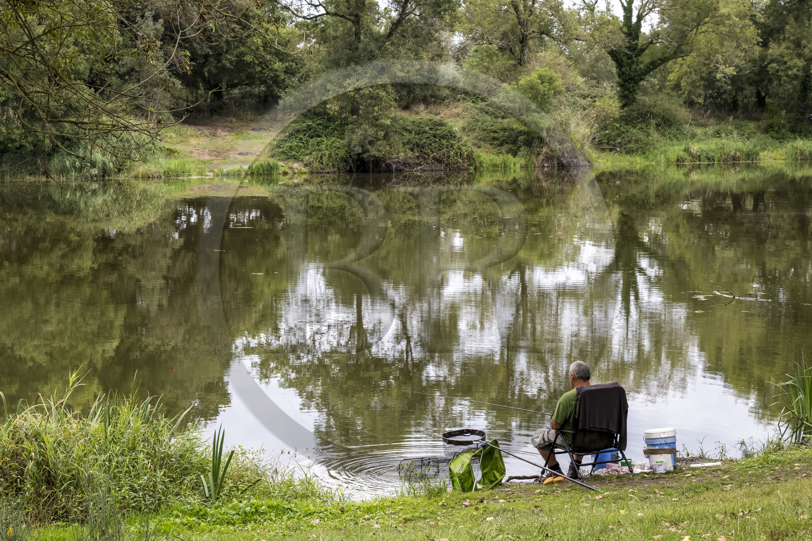 France, Loire Atlantique, Le Pellerin, angler along the Martinière canal