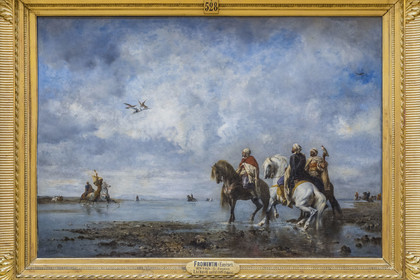 France, Oise (60), Chantilly, le chateau de Chantilly, le musée Condé, la galerie de Peinture, peinture orientaliste La Chasse au Faucon par Eugène Fromentin
