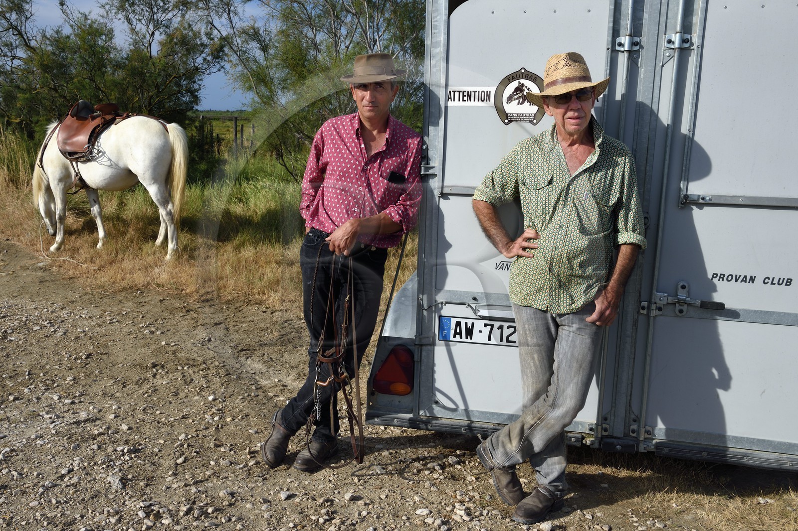 France, Bouches du Rhone, Parc naturel regional de Camargue (Regional Natural Park of Camargue), manade Jacques Mailhan, the gardians Christophe Prezet and Jean Marie Londez