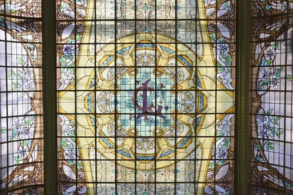 France, Meurthe et Moselle, Nancy, monumental glass Art Nouveau 250m2 of the bank Crédit Lyonnais today LCL by Jacques Gruber School of Nancy