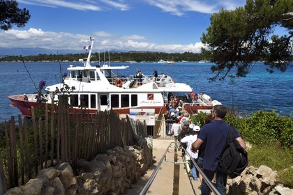 France, Alpes-Maritimes, Lerins Islands, Saint-Honorat island, ferry departure that belongs to the monastery for Cannes