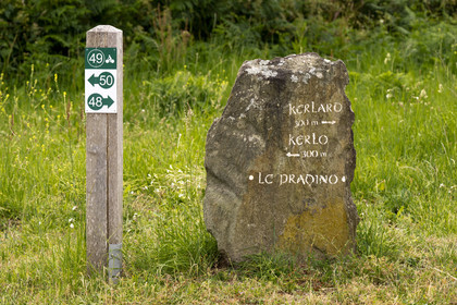 France, Morbihan, Groix Island, signpost painted on a rock typical of Groix