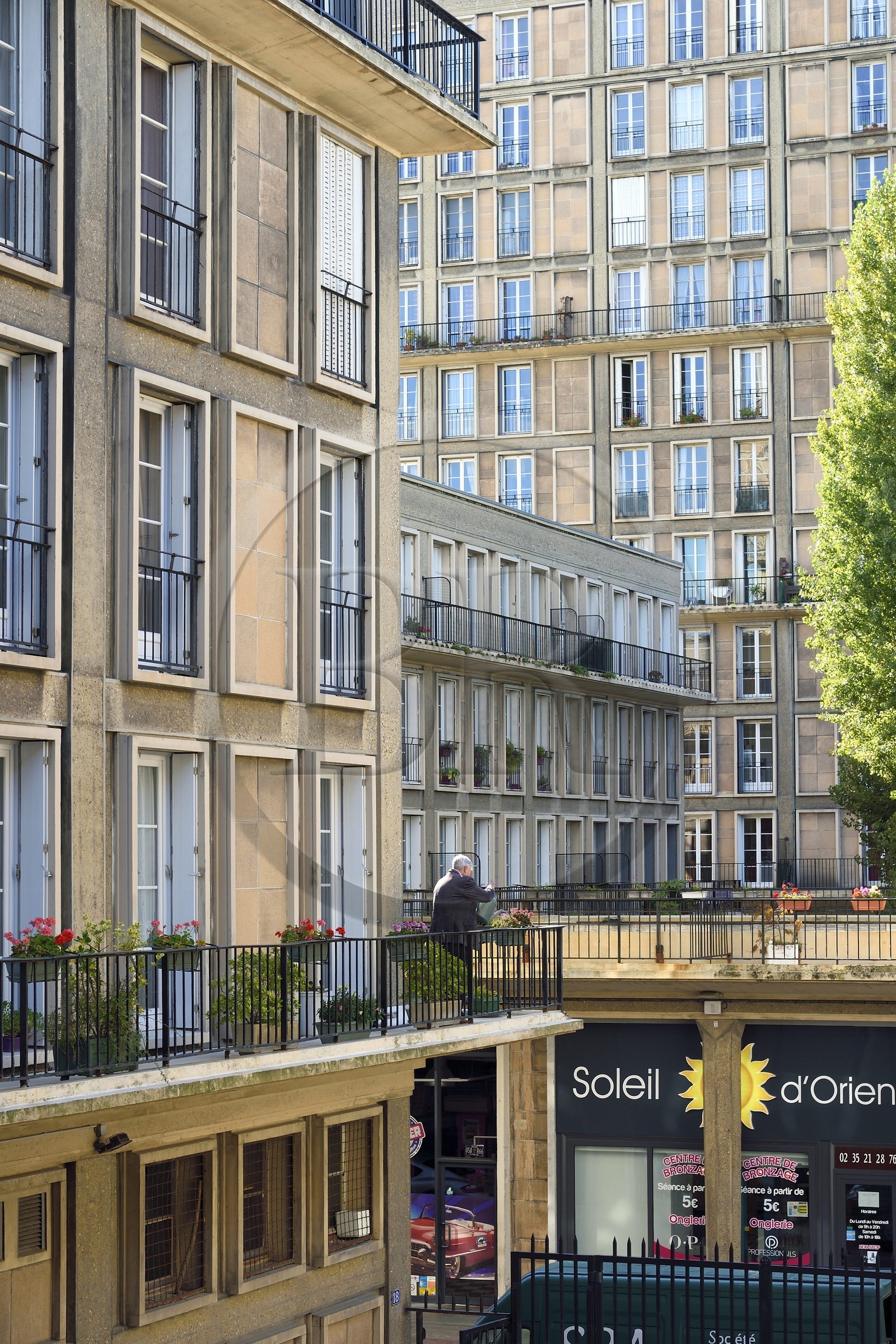 France, Seine Maritime, Le Havre, Downtown rebuilt by Auguste Perret listed as World Heritage by UNESCO, courtyard of a Perret building in the rue Victor Hugo