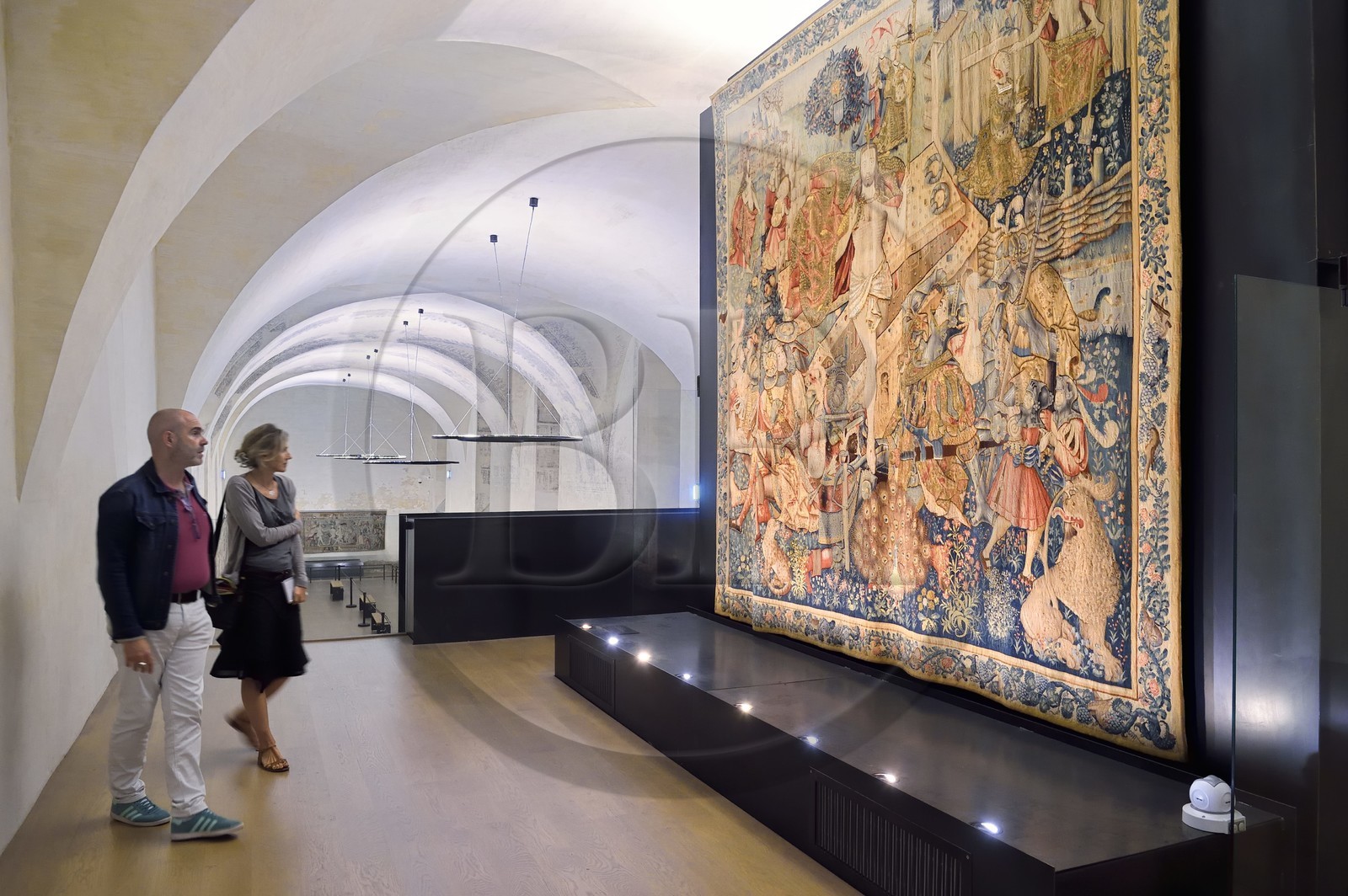 France, Haute-Loire (43), Parc naturel régional Livradois-Forez, l'abbaye de La Chaise-Dieu, tapisserie personnelle de l’Abbé Jacques de Saint-Nectaire exposée dans l'ancienne chapelle du Collège, la Résurrection du Christ de l'évangile apocryphe de Saint-Pierre tapisserie flamande réalisée au XVIe siècle