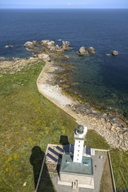 France, Finistère, Abers Country (Pays des Abers), Virgin Island, the Virgin Island lighthouse, the old lighthouse from 1845 seen from the top of the large lighthouse