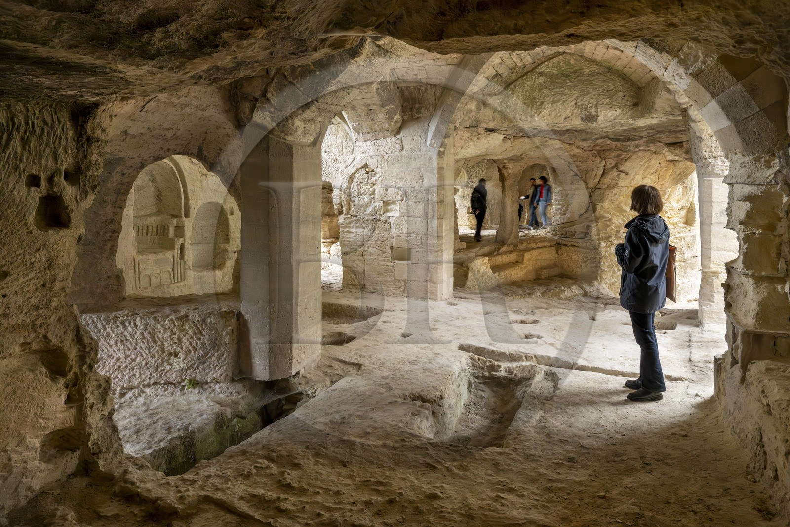 France, Gard, Beaucaire, troglodyte abbey of Saint-Roman, location of the reliquary (cavity in the center of the photo) in the old choir of the underground chapel