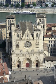 France, Rhone, Lyon, historical site listed as World Heritage by UNESCO, Vieux Lyon (Old Town), Saint Jean Cathedral (Saint John's Cathedral) along the Saone river