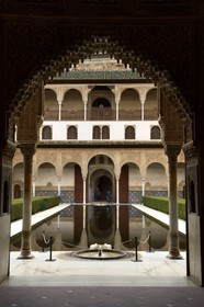 Spain, Andalusia, Granada, Alhambra Nasrid Palace, listed as World Heritage by UNESCO, Comares Palace, the Court of the Myrtles (Patio de los Arrayanes)