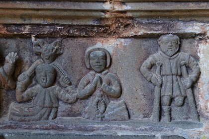 France, Finistere, Guimiliau, bas-relief or low relief under the south porch of the church in the Parish close (enclos paroissial)