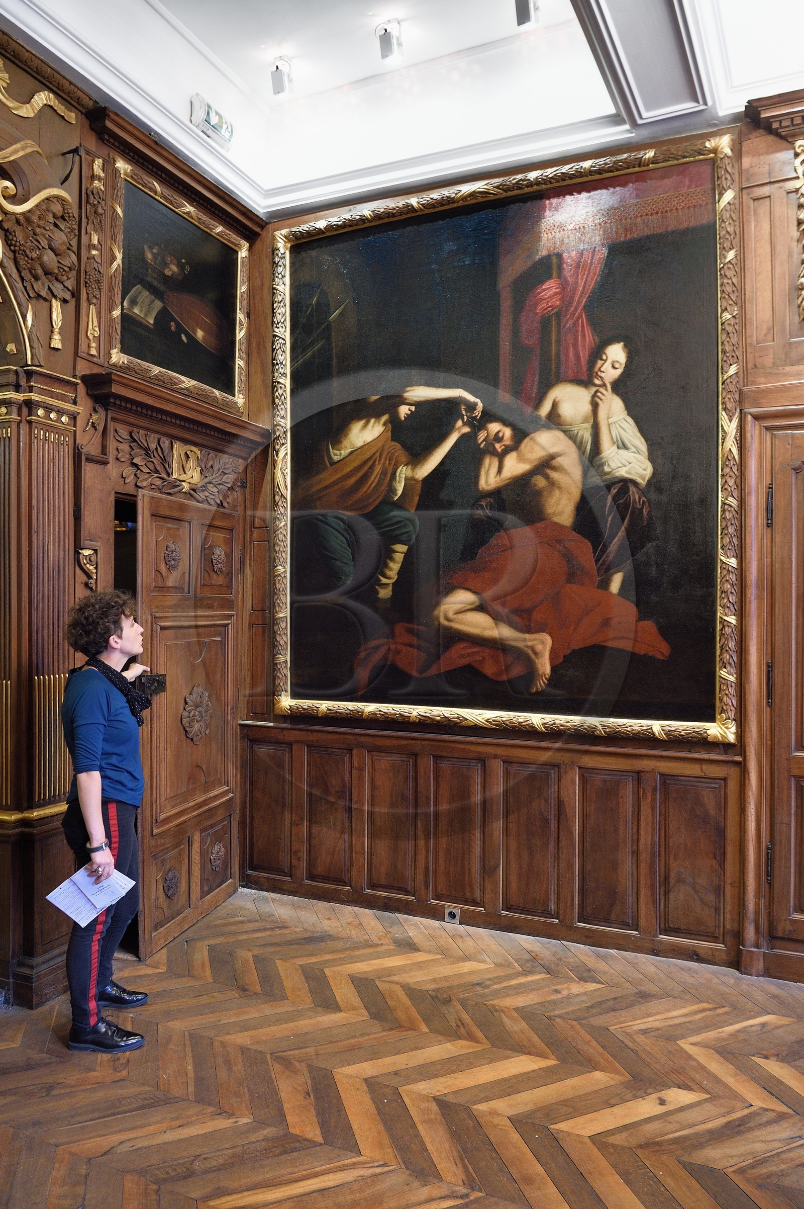 France, Puy-de-Dôme (63), Clermont-Ferrand, rue Pascal, Hotel particulier Martial de Grandseigne, chambre d'apparat au décor du XVIIe siècle, peinture représentant Samson et Dalila