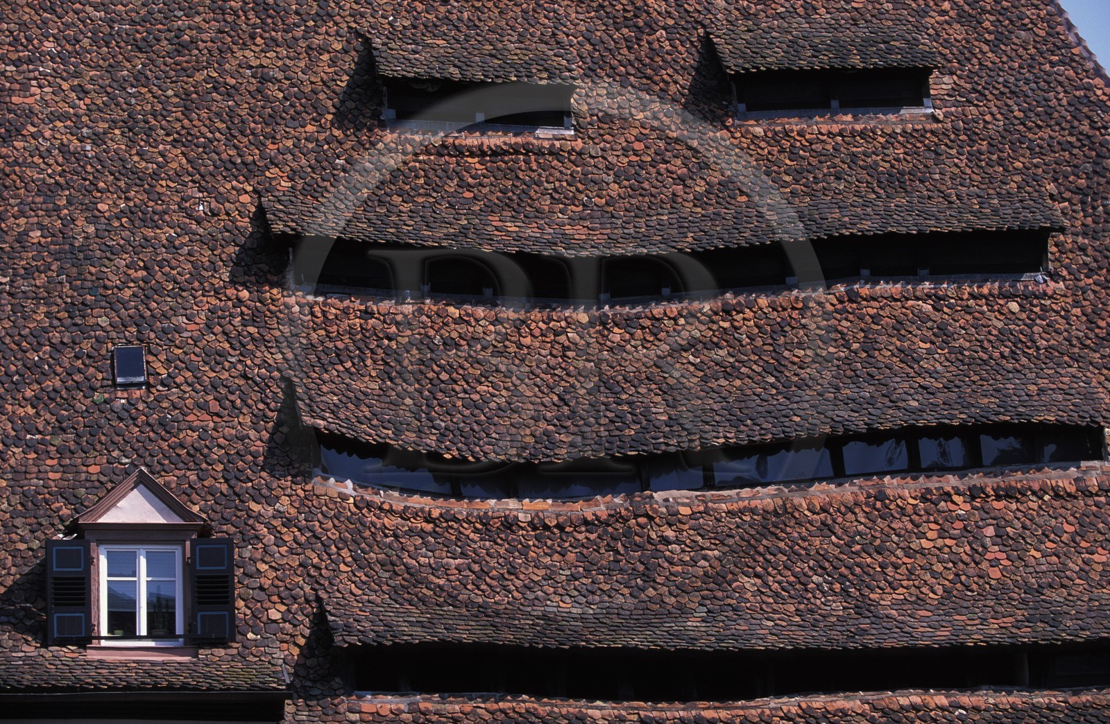 France, Bas-Rhin (67), Wissenbourg la toiture de la maison du sel (1448)